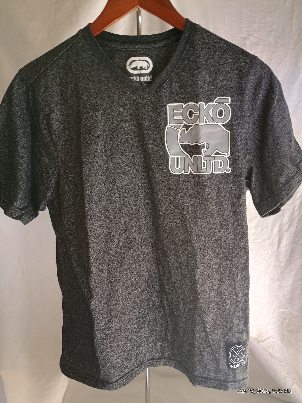 Ecko Unlimited Heather Charcoal V-Neck Tee with Logo
